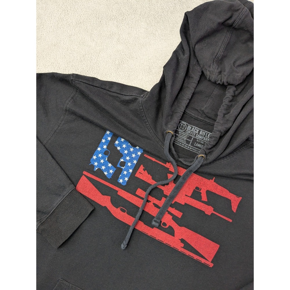 Black Rifle Coffee Company Mens Large Black Graphic Hoodie American Flag Guns